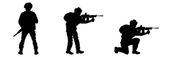 Silhuetas Soldados Com Armas Sobre Fundo Branco — Vetor de Stock