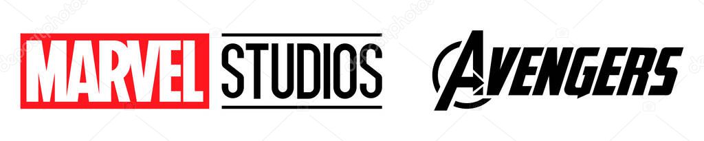 Marvel studios and Avengers logo. Vector editorial.