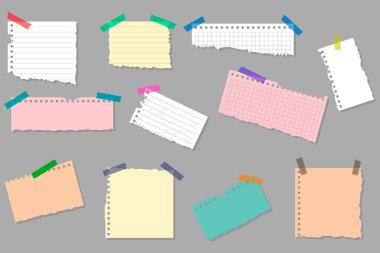 Paper notes with sticky tape collection vector illustrations