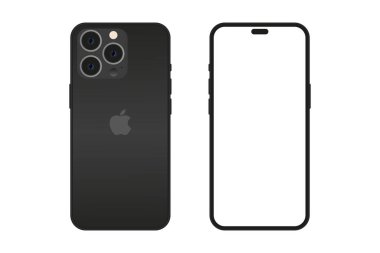 Yeni iPhone 14, siyah renkli profesyonel model. Akıllı telefon modeli, vektör illüstrasyonu. 