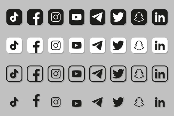 Eine Reihe Von Verschiedenen Symbolen Taste Für Soziale Netzwerke Medien — Stockvektor