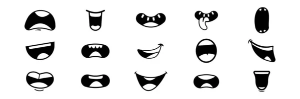 Insamling Tecknade Munnar Med Olika Ansiktsuttryck För Tecken Doodle Design — Stock vektor