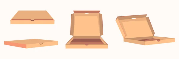 Cajas Cartón Para Pizza Diferentes Variaciones Cajas Abiertas Cerradas Ilustraciones — Vector de stock