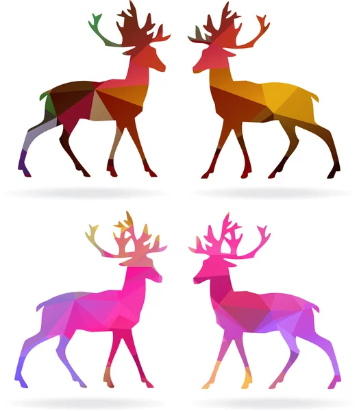 Set of Merry Christmas color abstract reindeer geometric — Stock Vector