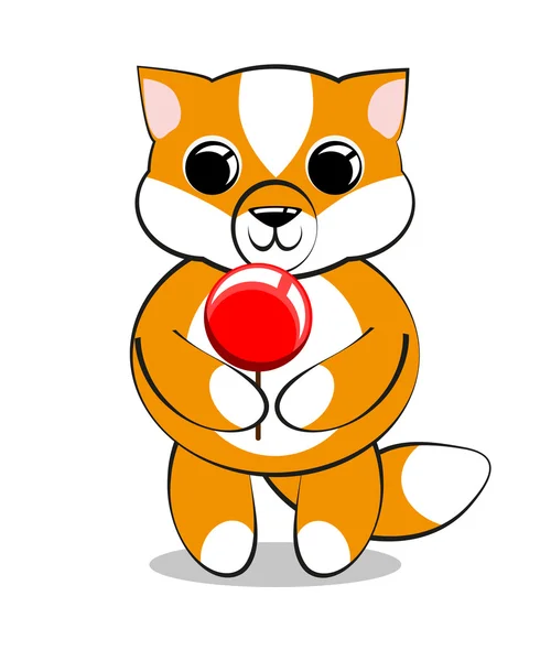可爱狐狸用棒棒糖 — 图库矢量图片