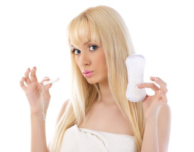Woman holding cotton hygienic tampon clipart