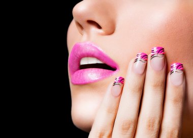 Beautiful girl with pink lips and nails clipart
