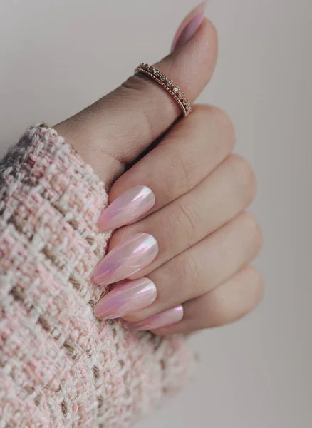 Pink Nail Manicure Stylish Pastel Pink Manicure — Zdjęcie stockowe