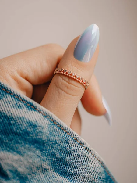 Blue nail manicure. Stylish pastel blue manicure.