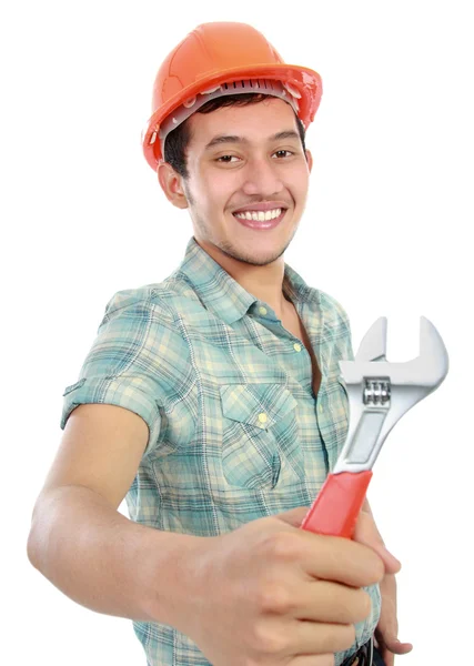 Happy worker with tool — Stock Photo, Image