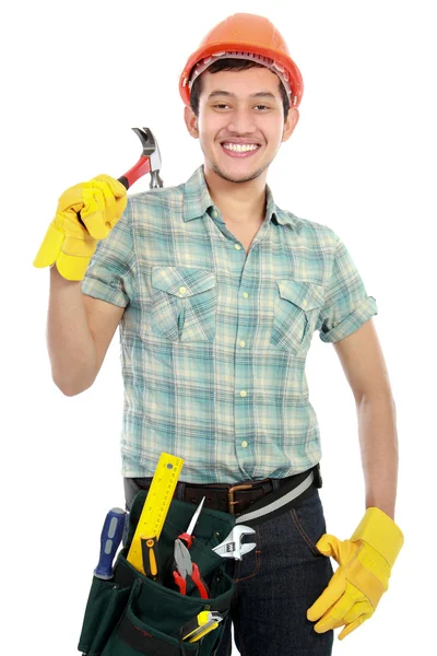 Homem construtor retrato com ferramenta — Fotografia de Stock