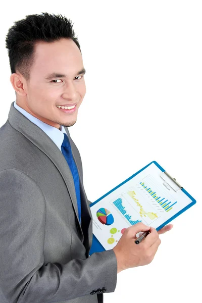 Business man with company annual report — Stock Photo, Image