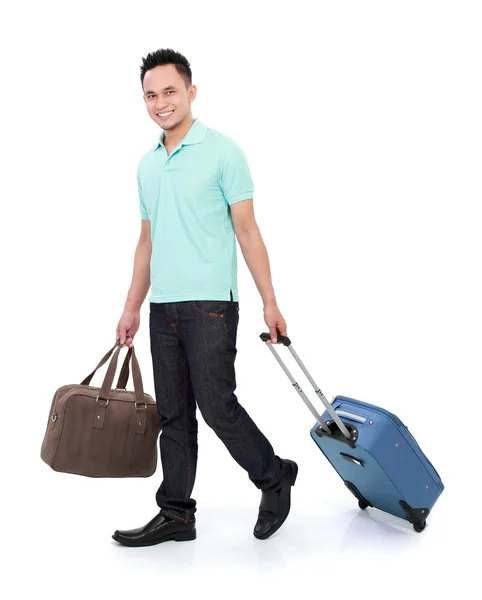 Reiziger met koffer en zak — Stockfoto