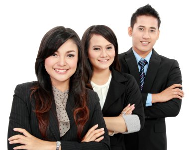 gülümseyen kadın ve ofis çalışanı