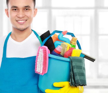 male cleaning service ready to work