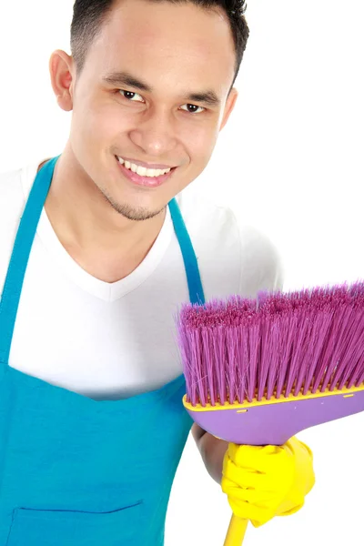 Mutlu erkek temizlik hizmeti — Stok fotoğraf