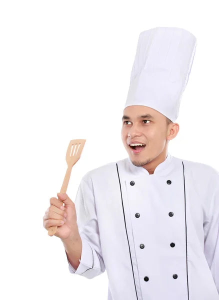 Portret van chef-kok kopie ruimte opzoeken — Stockfoto
