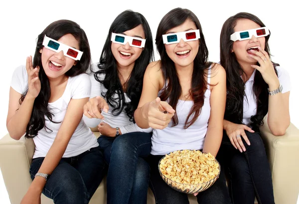 Laughing at comedy movie in 3d — Stock Photo, Image