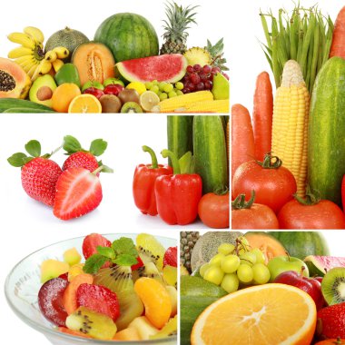 fruits and vegetables isolated on white background clipart