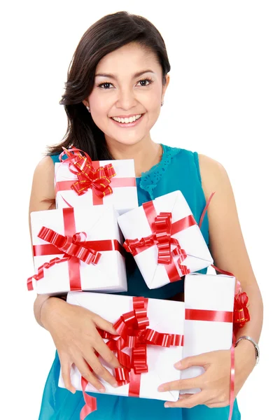 Mooi meisje met een geschenkdozen — Stockfoto