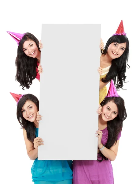 Party girls with banner — Stock Photo, Image