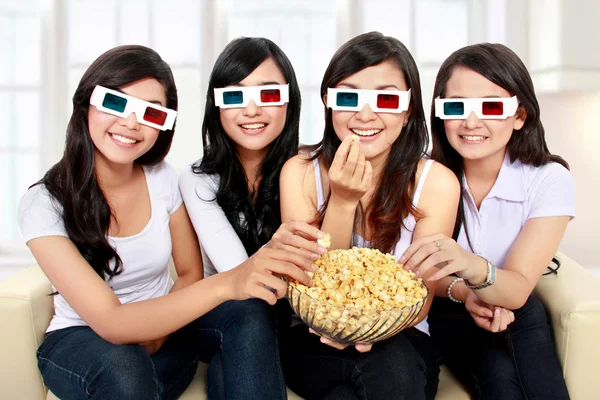 Group of girls watching the movie — Stock Photo, Image