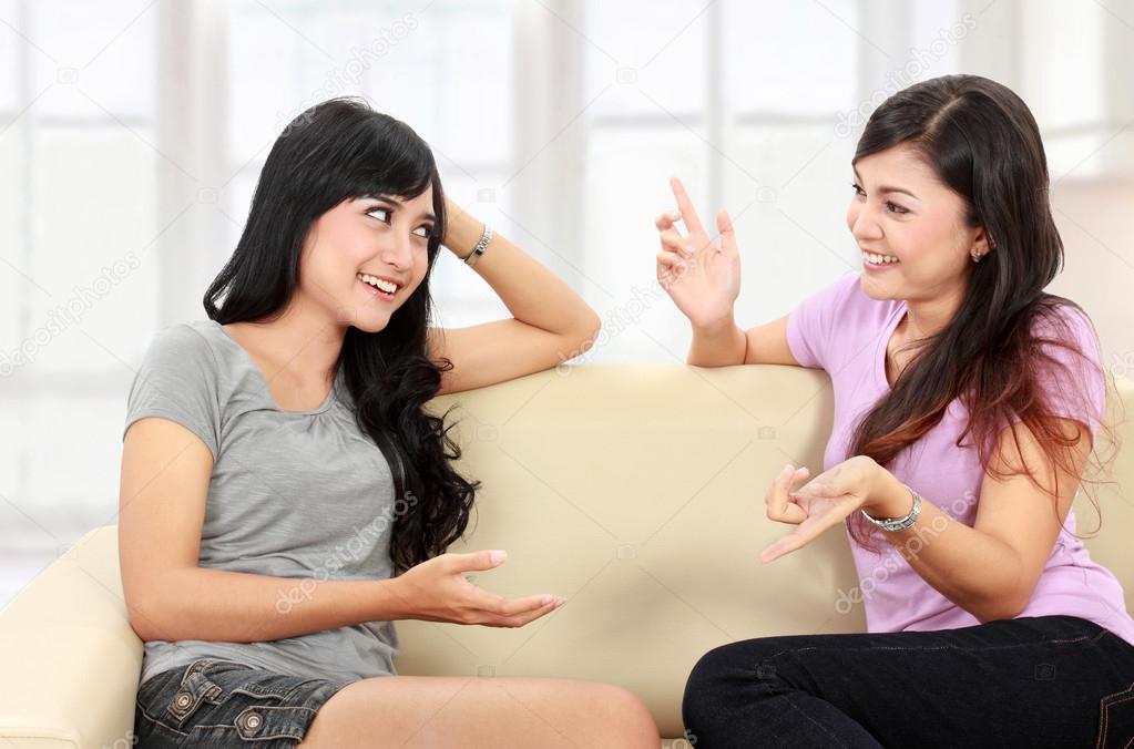 Two women friends chatting