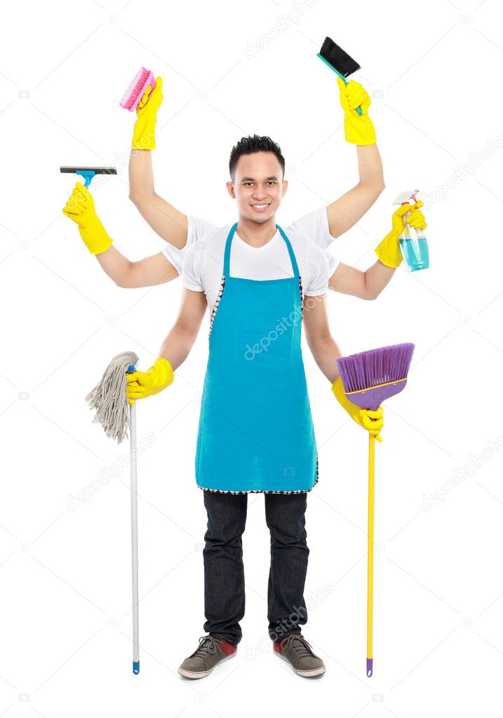 busy male cleaning service