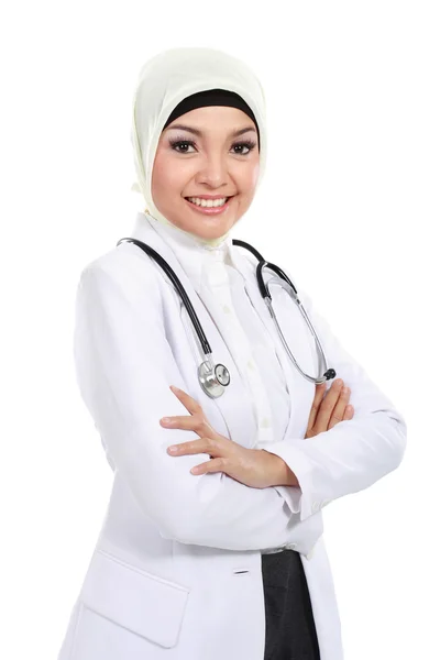 Uśmiechający się azjatycki lekarza w szalik — Zdjęcie stockowe