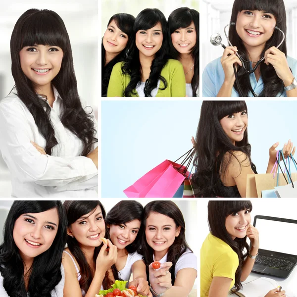 Atractivo asiático mujer collage — Foto de Stock