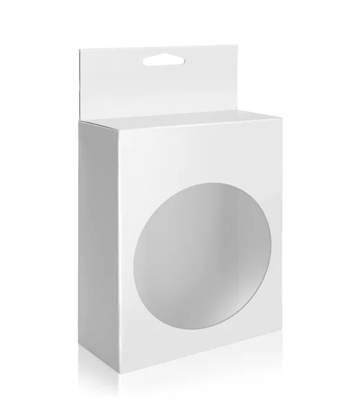 Caixa branca do pacote do produto com janela do círculo — Fotografia de Stock