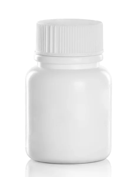 Weiße Medikamente Tabletten Kapseln Plastikflasche — Stockfoto