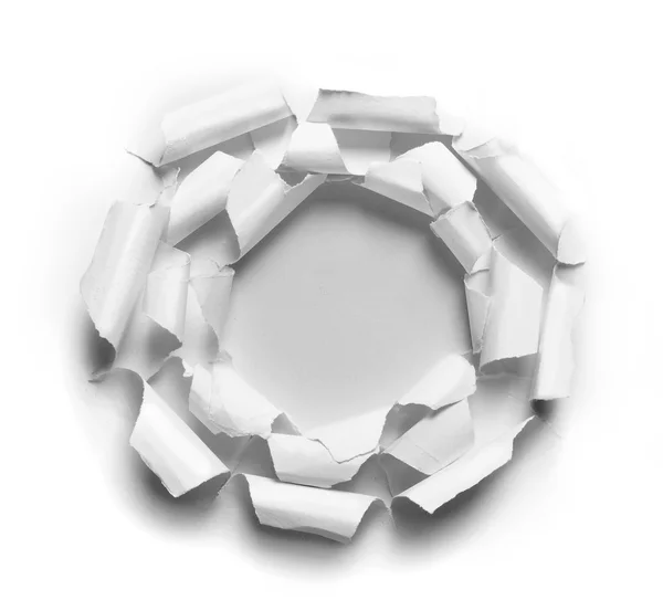 Üç beyaz kağıt yırtık delik — Stok fotoğraf