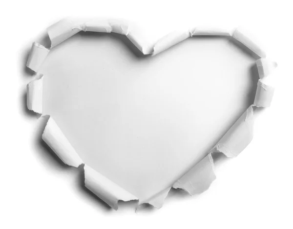 Papel desgarrado blanco con forma de corazón —  Fotos de Stock