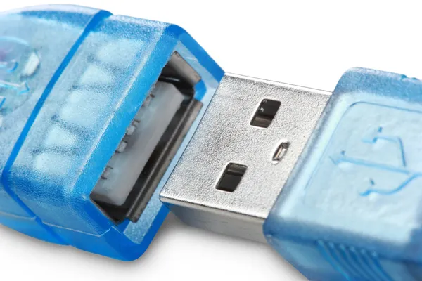 Mavi usb tak kablo yakın çekim — Stok fotoğraf