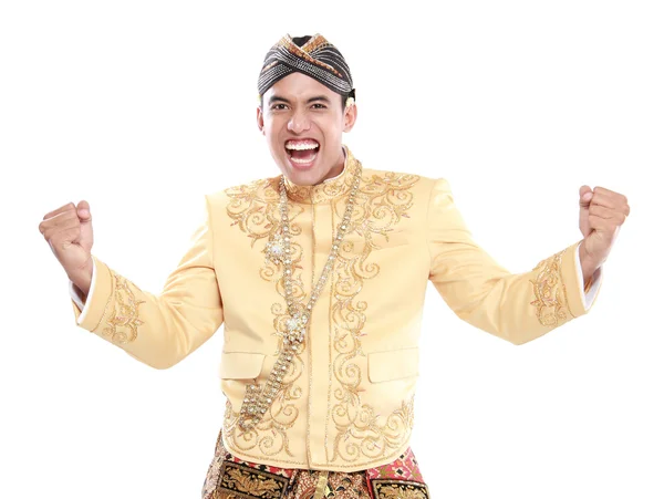 Happy of man wearing traditional of java — Stok Foto