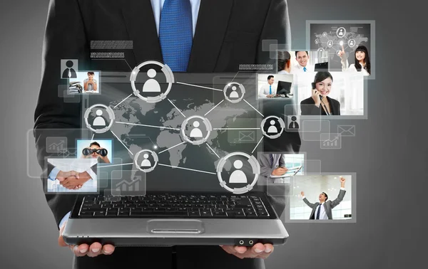 Business man presenting social network connection — Stock Photo, Image