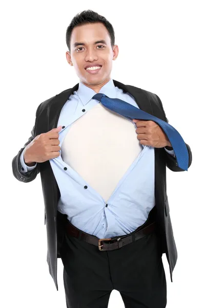 Jovem homem de negócios rasgando sua camisa — Fotografia de Stock