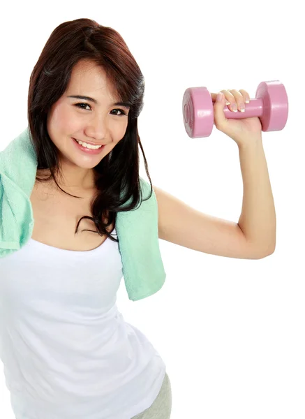 Fitness vrouw met vrije gewichten — Stockfoto