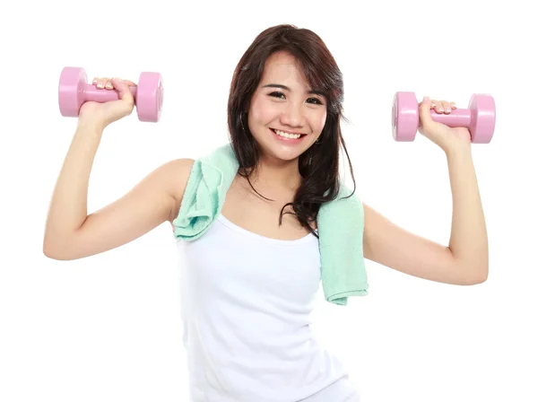 Mujer fitness con pesas libres —  Fotos de Stock