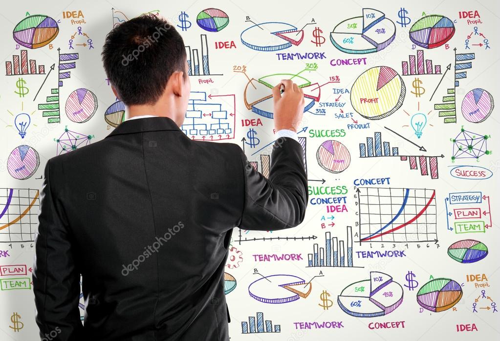 Businessman drawing modern business concept on white