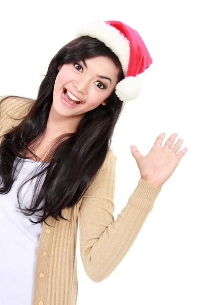 Portrét mladé ženy v vánoční santa hat — Stock fotografie