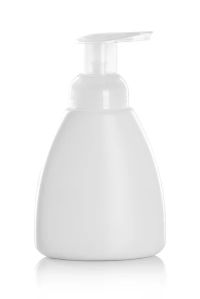 Garrafa plástica branca da bomba do distribuidor do sabão do gel, da espuma ou do líquido — Fotografia de Stock
