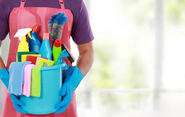 Portrait of man with cleaning equipment — Stock Photo, Image