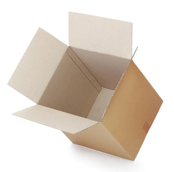 Opened cardboard box taped up — Stock Photo, Image