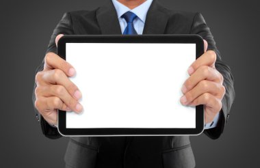 işadamı gösteren boş tablet pc monitörünün fotoğraf