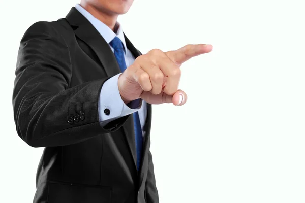 Businessman hand pushing virtual screen — Stock Photo, Image