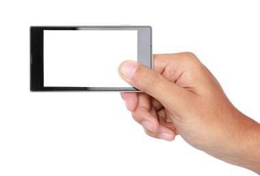 el ile boş ekran mobil akıllı telefon tutarak