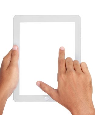 Fingers pinching to zoom tablet's screen clipart