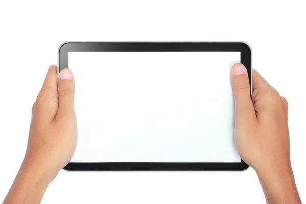 Photo of a tablet held by two hands — Stock Photo, Image